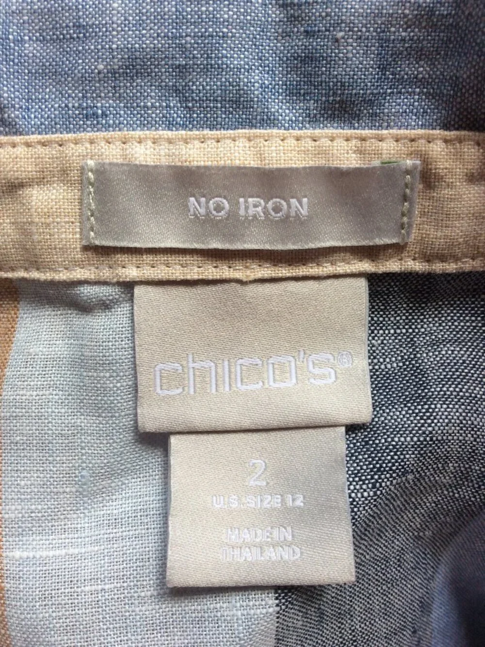 Chico's Linen Striped Classic Modern Chic Coastal Tunic Shirt Size 2 US Large - Picture 3 of 5